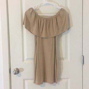 Tan bodycon off the shoulder dress